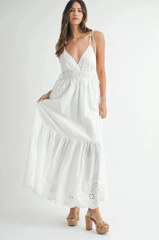 MABLE Eyelet Lace Maxi Dress with Side Strap Details
