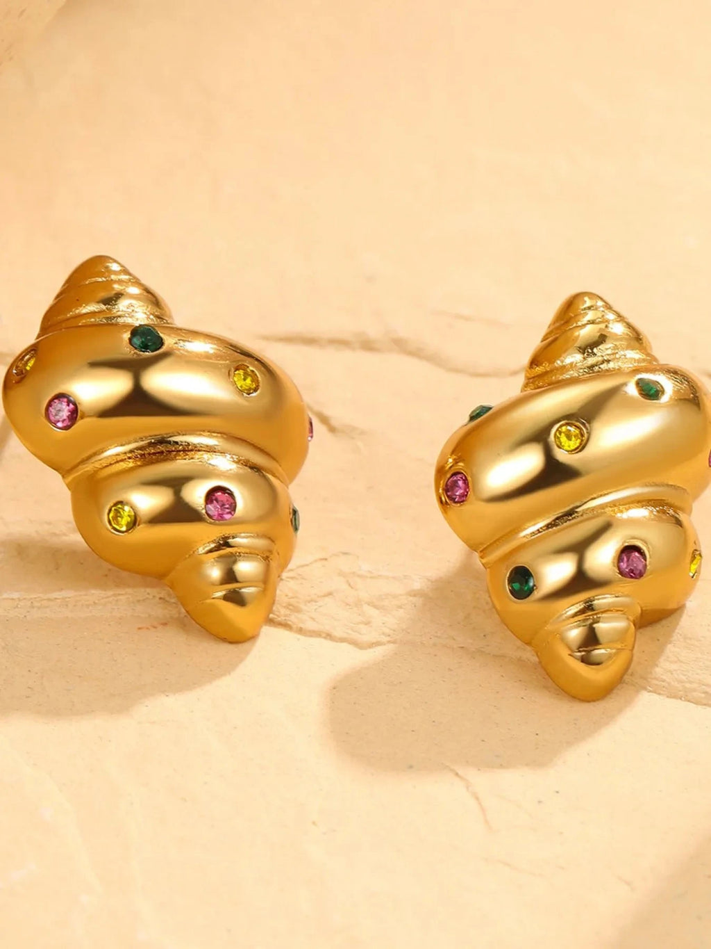 18K Gold-Plated Inlaid Zircon Spiral Earrings