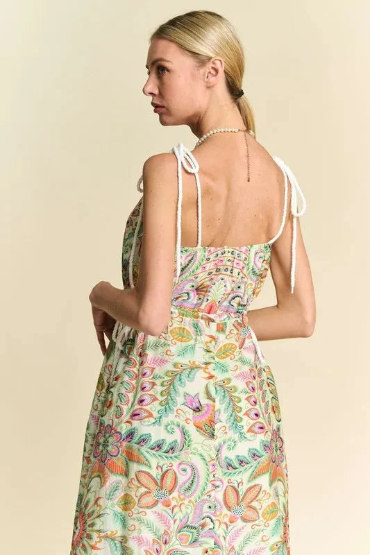 Davi & Dani Tropical Boho Printed Detail Cut Out Maxi Dress