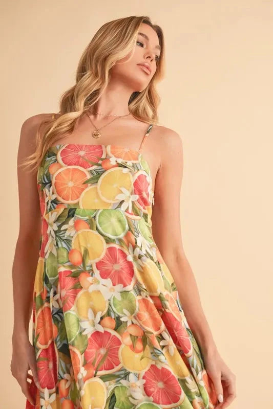 Aemi + Co Fruit Print Square Neck Maxi Cami Dress