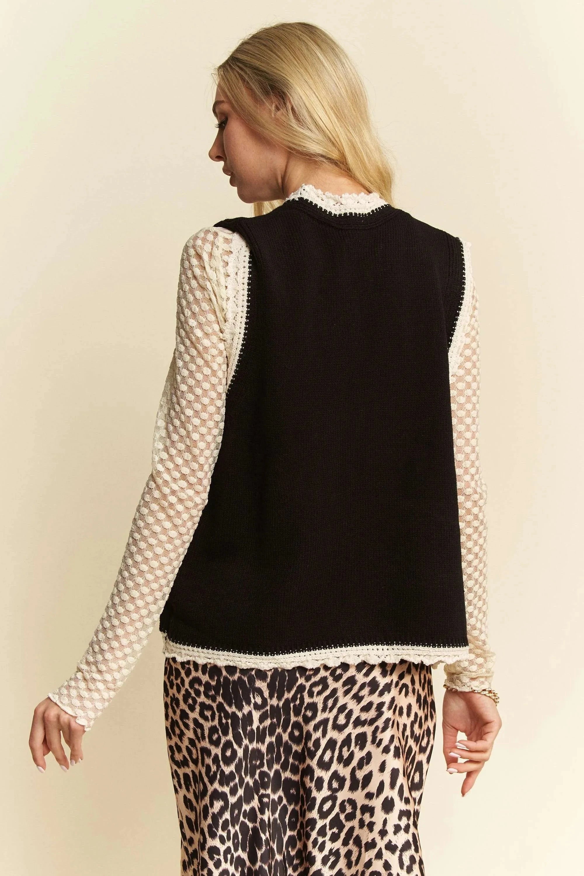 Davi & Dani Floral Embroidered Lace Sweater Knit Vest