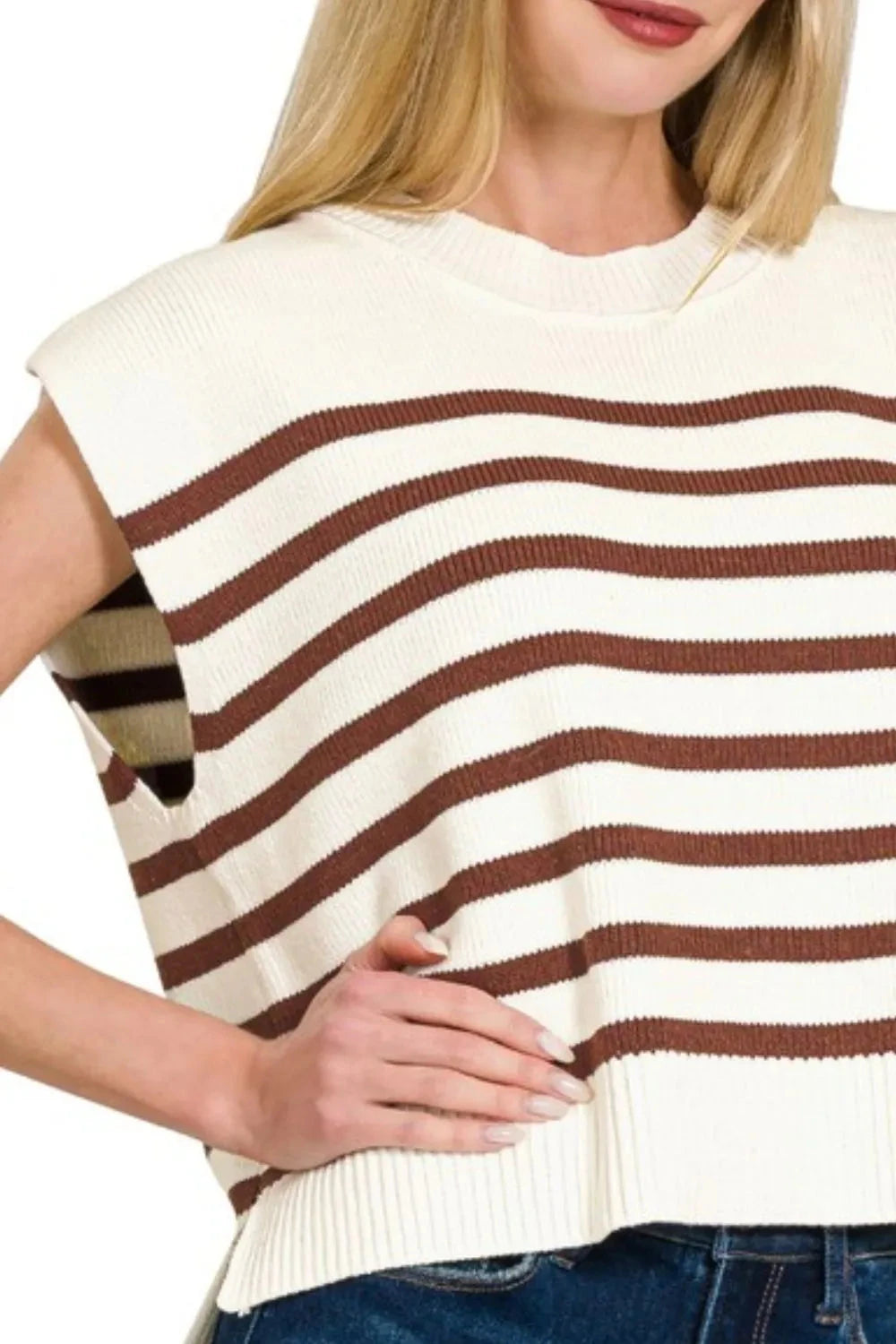 Zenana Oversized Crew Neck Stripe Sweater Vest