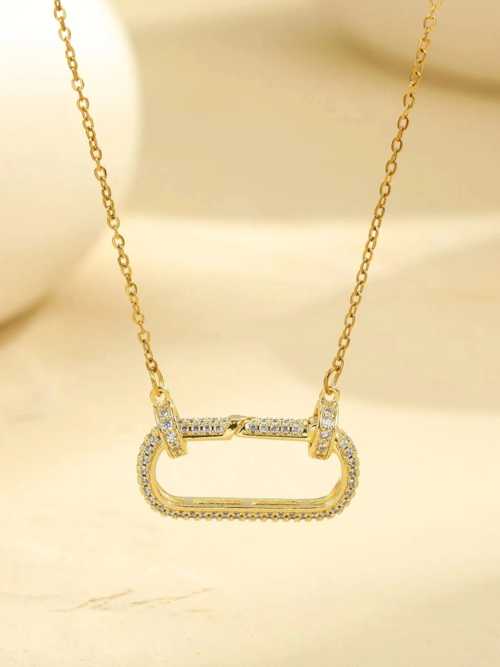 Stainless Steel Zircon Rectangle Pendant Necklace