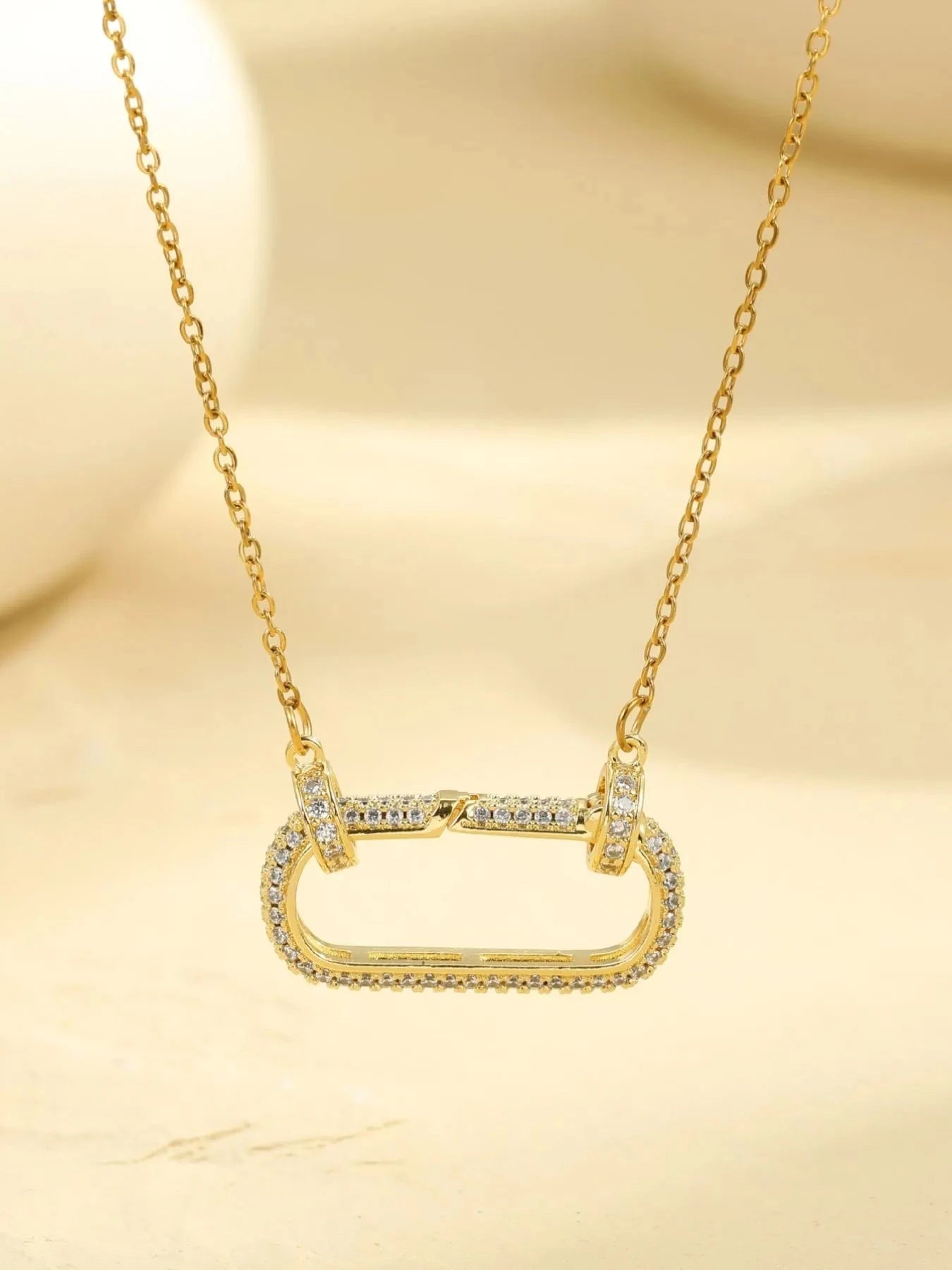 Stainless Steel Zircon Rectangle Pendant Necklace
