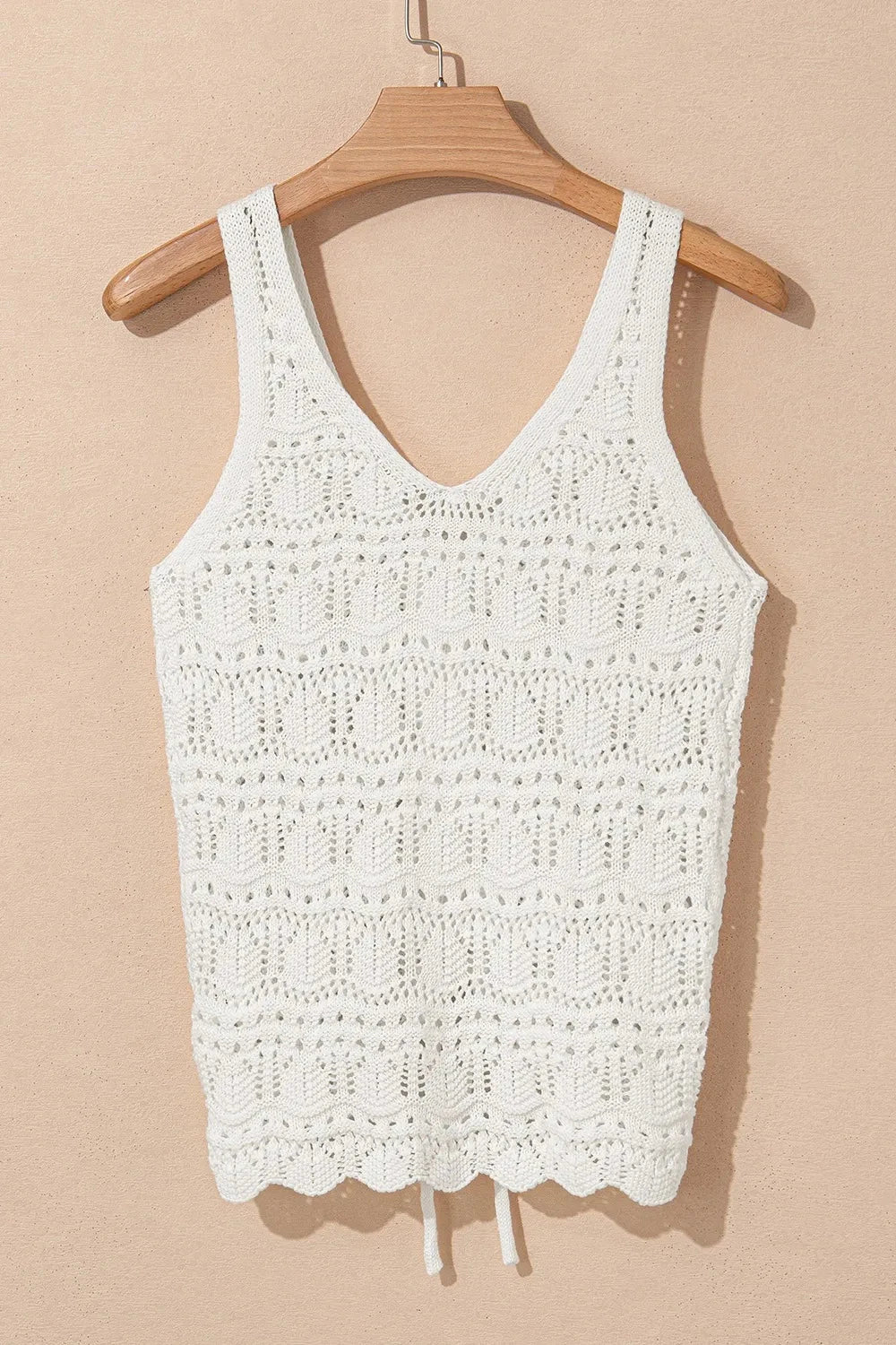Hollowed Knit V Neck Drawstring Sweater Vest