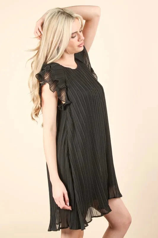 VERY J Plus Size Ruffle Sleeve Pleated Woven Mini Dress