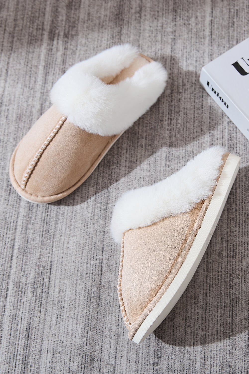 Faux Fur Round Toe Slippers - Laazaar