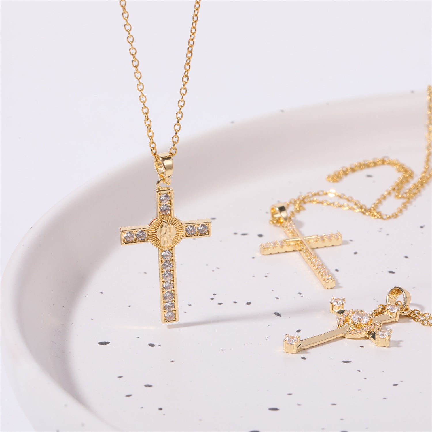 Stainless Steel Inlaid Zircon Cross Necklace - Laazaar