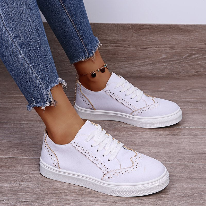 Lace-Up Suedette Flat Sneakers - Laazaar