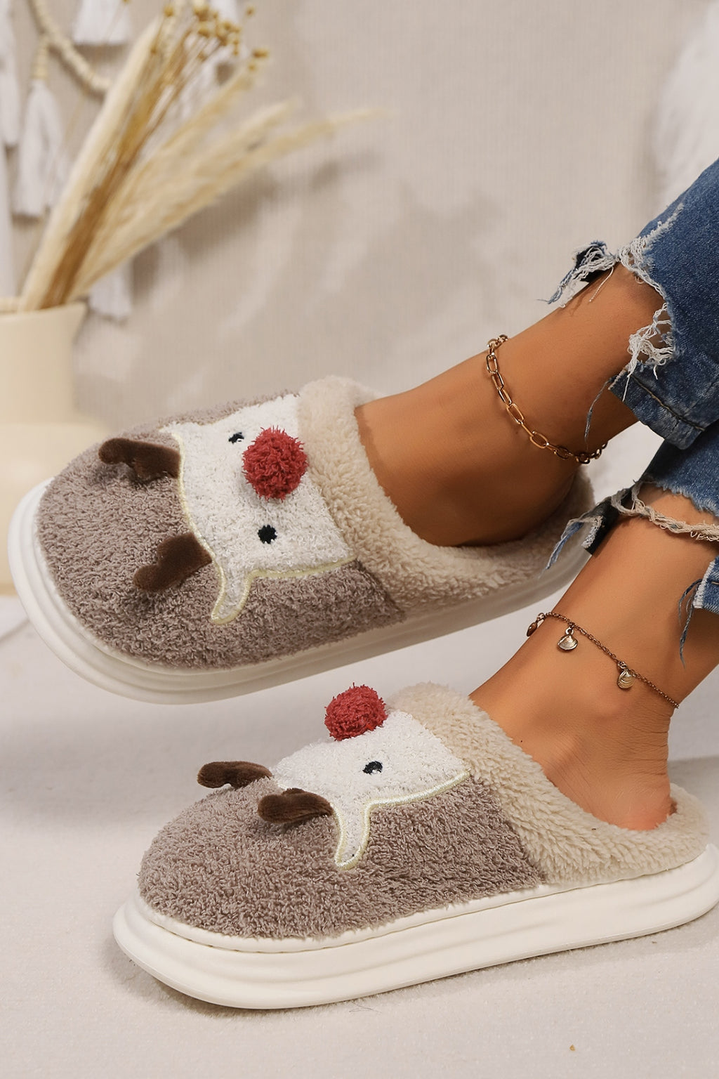 Elk Furry PVC Flat Slippers - Laazaar