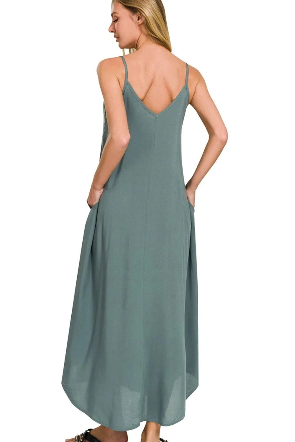 Zenana Woven Arc Hem Cami Dress With Flowy Pockets