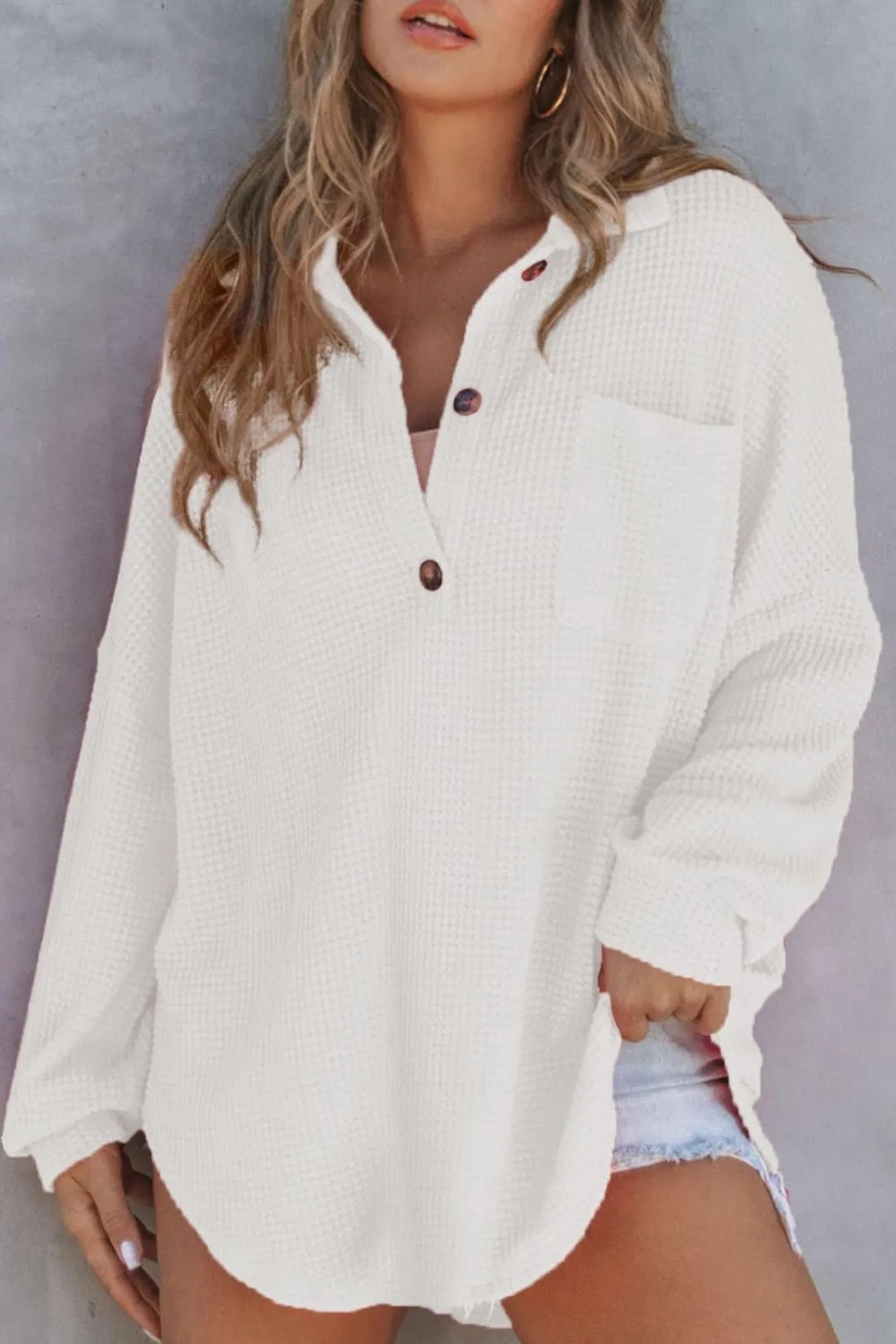 Half Button Long Sleeve Sweatshirt - Laazaar