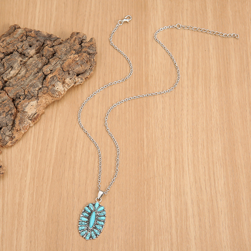 Artificial Turquoise Pendant Alloy Necklace - Laazaar