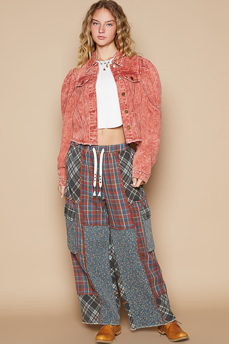 POL Raw Hem Button Up Cropped Denim Jacket - Laazaar