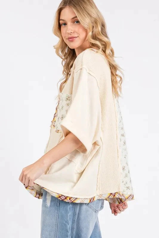 SAGE+FIG Half Button Floral Patchwork Top