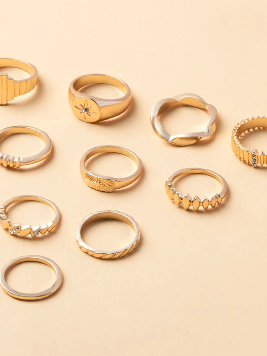 10-Piece 18K Gold-Plated Geometric Ring