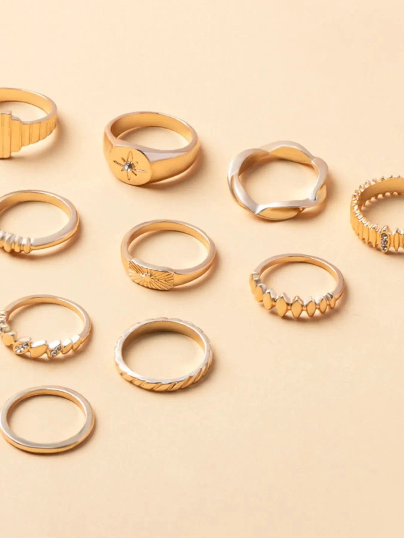 10-Piece 18K Gold-Plated Geometric Ring