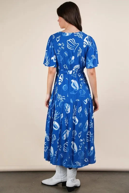 VERY J Printed V-Neck Resort Midi Dress