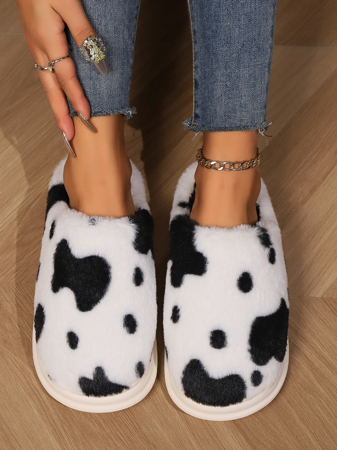Animal Print Faux Fur Slippers - Laazaar