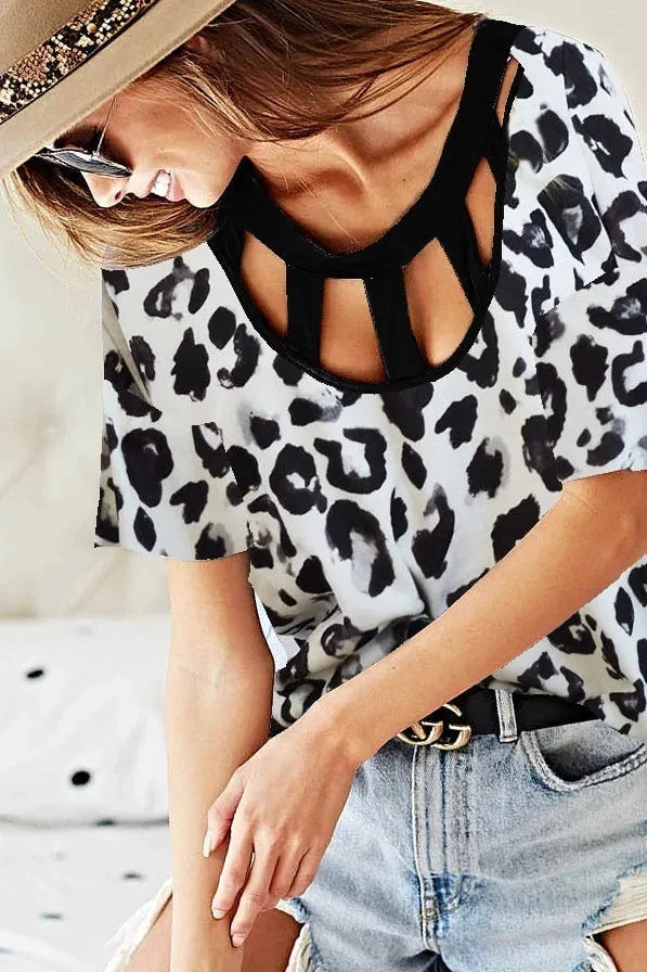 BiBi Leopard Print Front Top With Straps Detailed Front