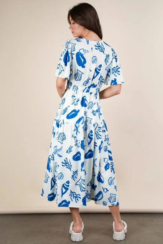 VERY J Printed V-Neck Resort Midi Dress