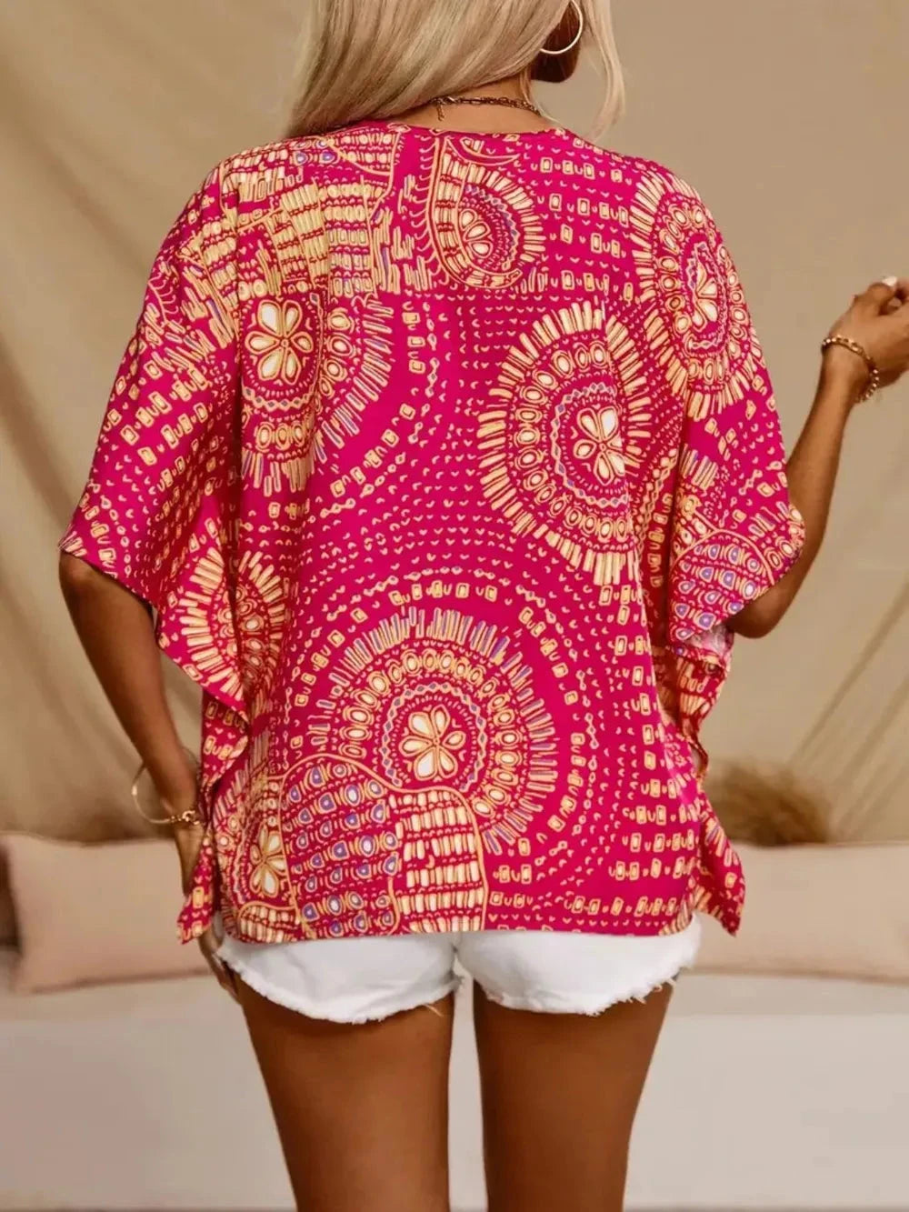 Printed V-Neck Half Sleeve Top