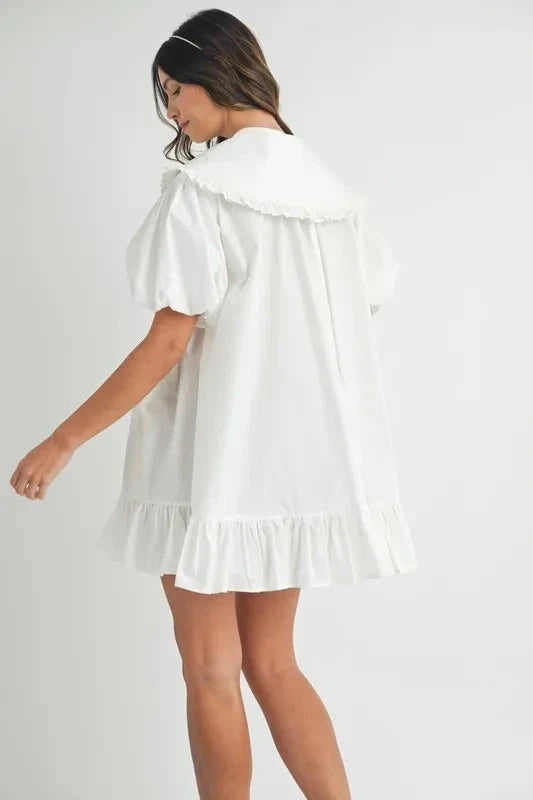 MABLE Ruffled Hem Peter Pan Collar Button Down Mini Dress