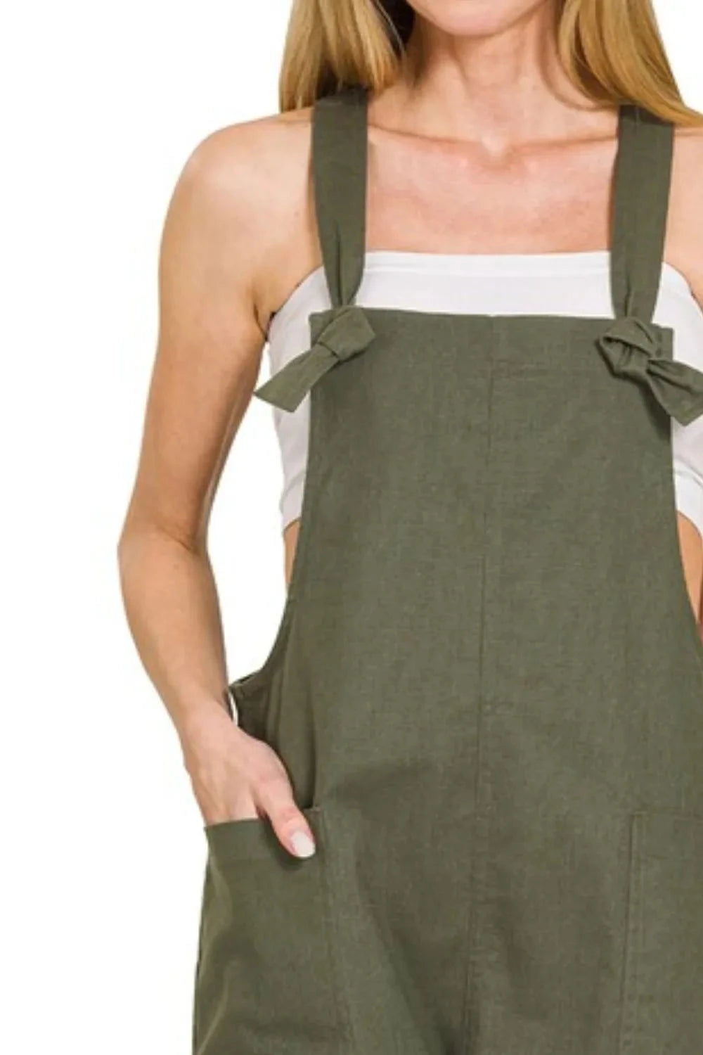 Zenana Woven Knot Strap Rompers