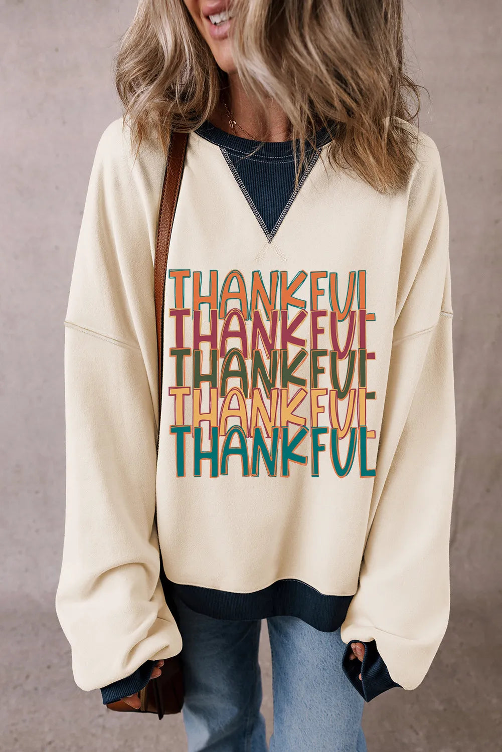 THANKFUL Round Neck Long Sleeve Sweatshirt - Laazaar