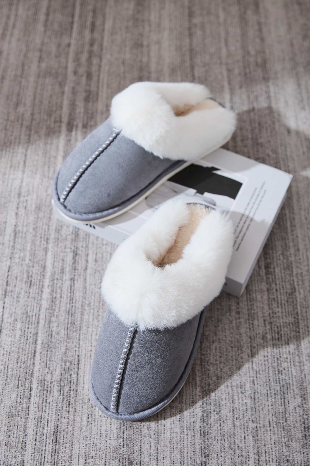 Faux Fur Round Toe Slippers - Laazaar