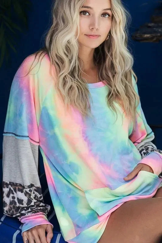 BiBi Tie Dye French Terry Sweatshirt with Contrast
