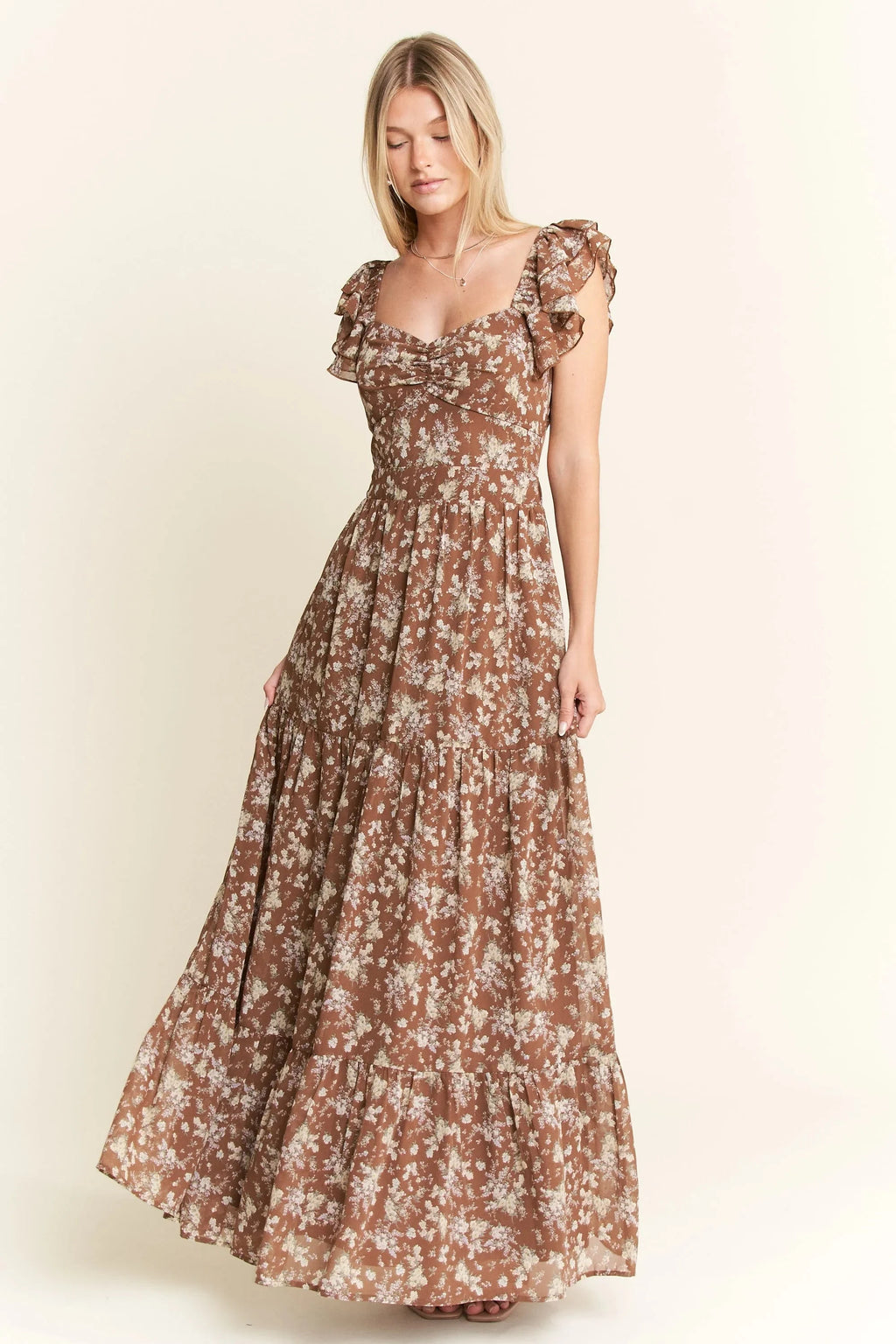 Jade By Jane Ruffle Sleeve Tiered Maxi Dress