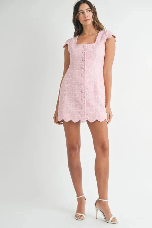 MABLE Tweed Scallop Hem Line Mini Dress