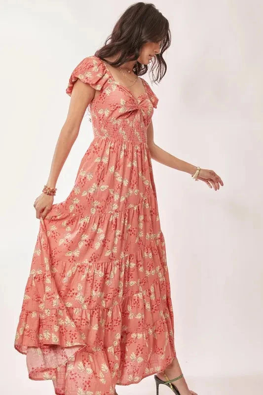 Davi & Dani Lightweight Sweetheart Neck Textured Tiered Maxi Dress