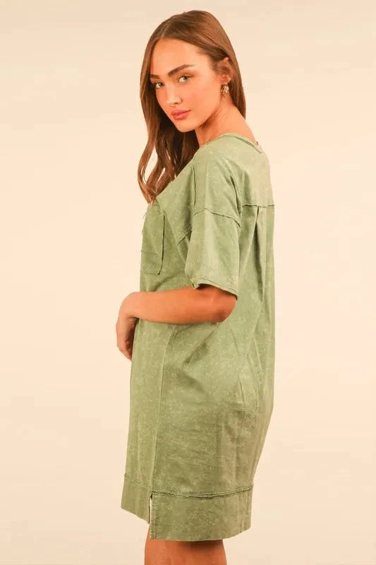 VERY J Full Size Mineral Washed Knit Shift Mini Dress Plus Size