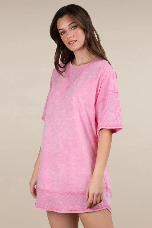 VERY J Plus Size Mineral Washed Comfy Casual Knit Mini Dress