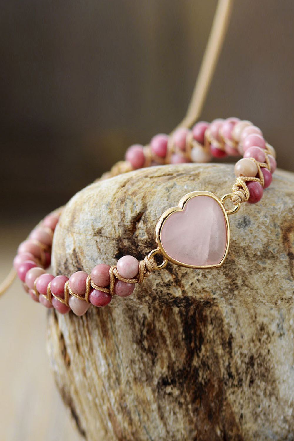 Rose Quartz Heart Beaded Bracelet - Laazaar