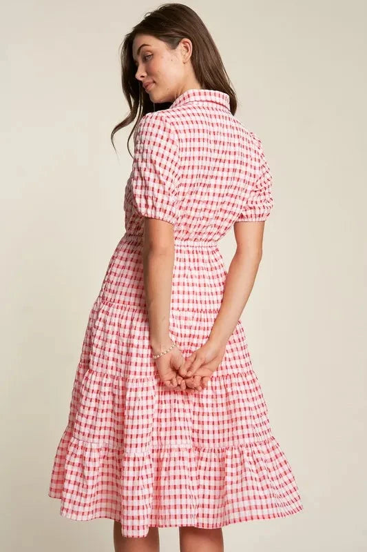 Davi & Dani Puff Short Sleeve Ruffle Shirt Dress