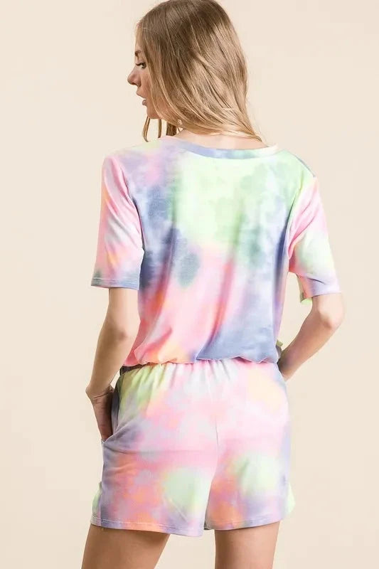 BiBi Tie Dye Casual Shorts with Twill Tape Drawstring