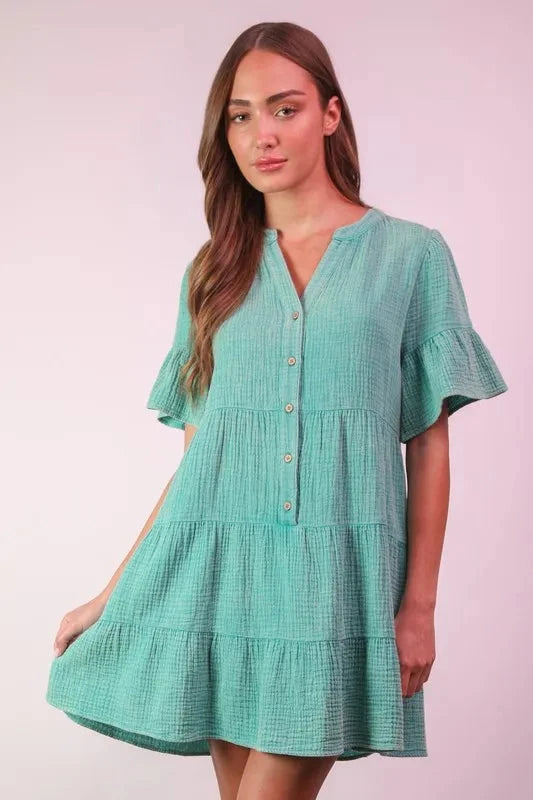 VERY J Plus Size Mineral Washed Woven Mini Dress