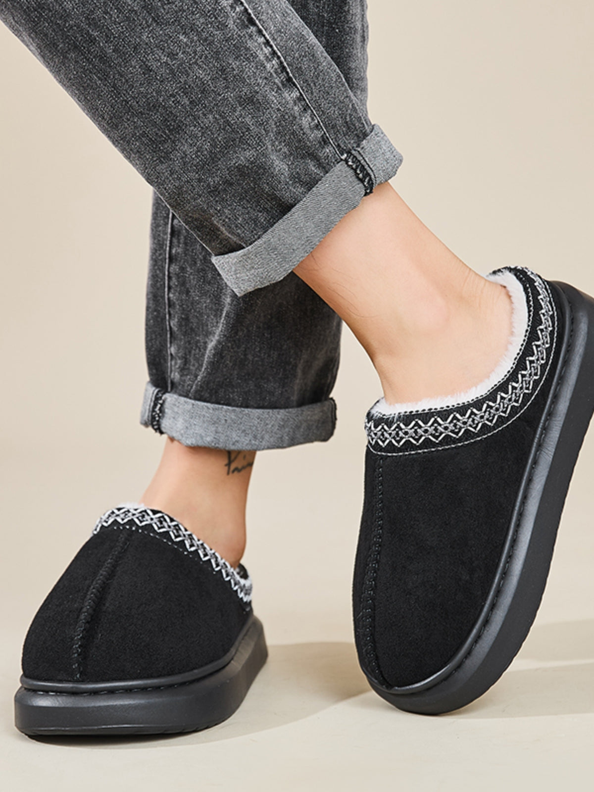 Faux Fur Suede Platform Slippers - Laazaar