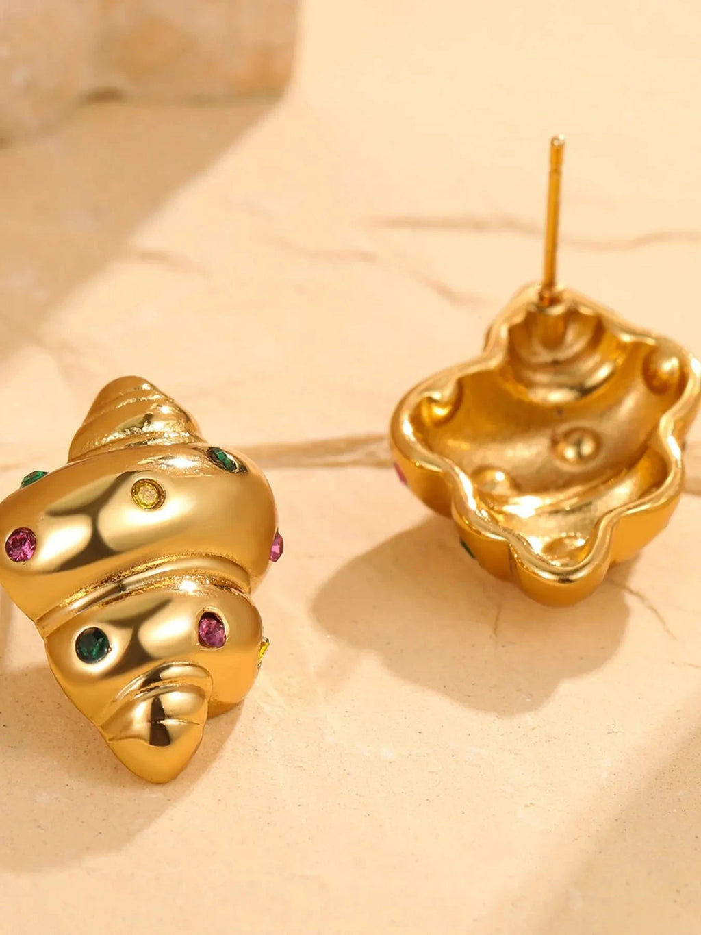 18K Gold-Plated Inlaid Zircon Spiral Earrings