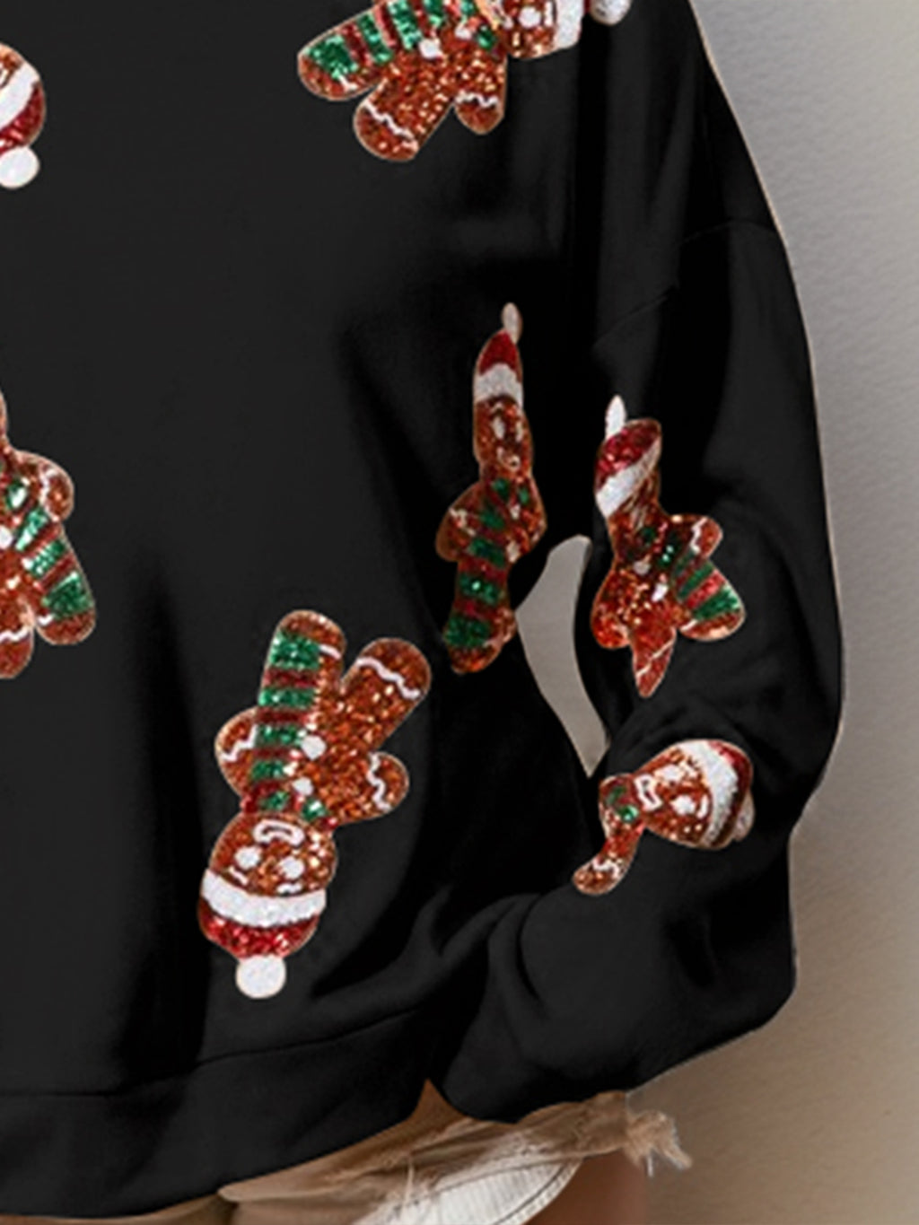 Sequin Gingerbread Man Long Sleeve Sweatshirt - Laazaar