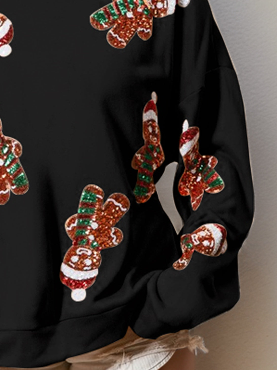 Sequin Gingerbread Man Long Sleeve Sweatshirt - Laazaar