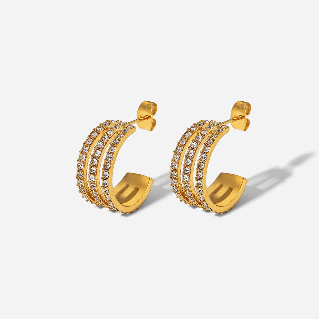 Stainless Steel Inlaid Zircon C-Hoop Earrings - Laazaar