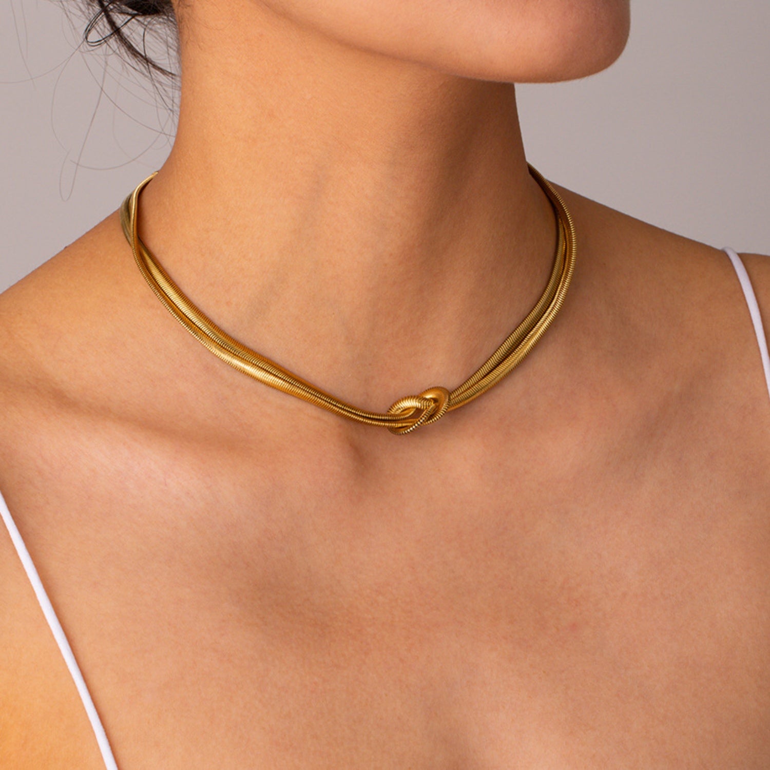 Double Layered Knot Herringbone Choker Necklace - Laazaar