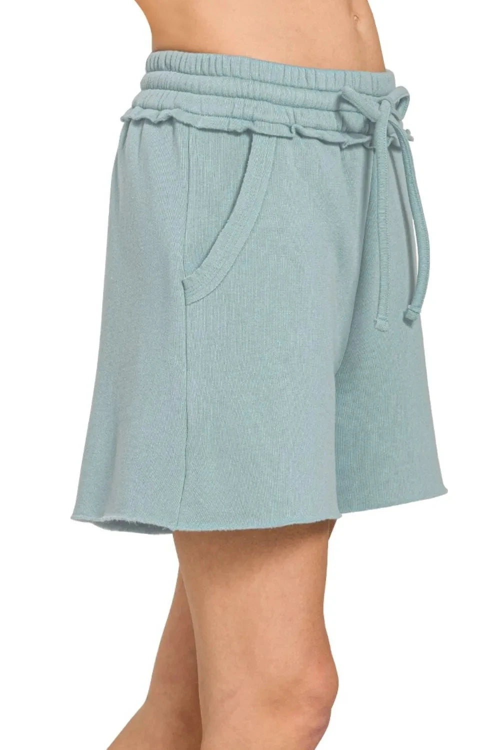 Zenana Fleece Raw Hem Shorts With Draw String