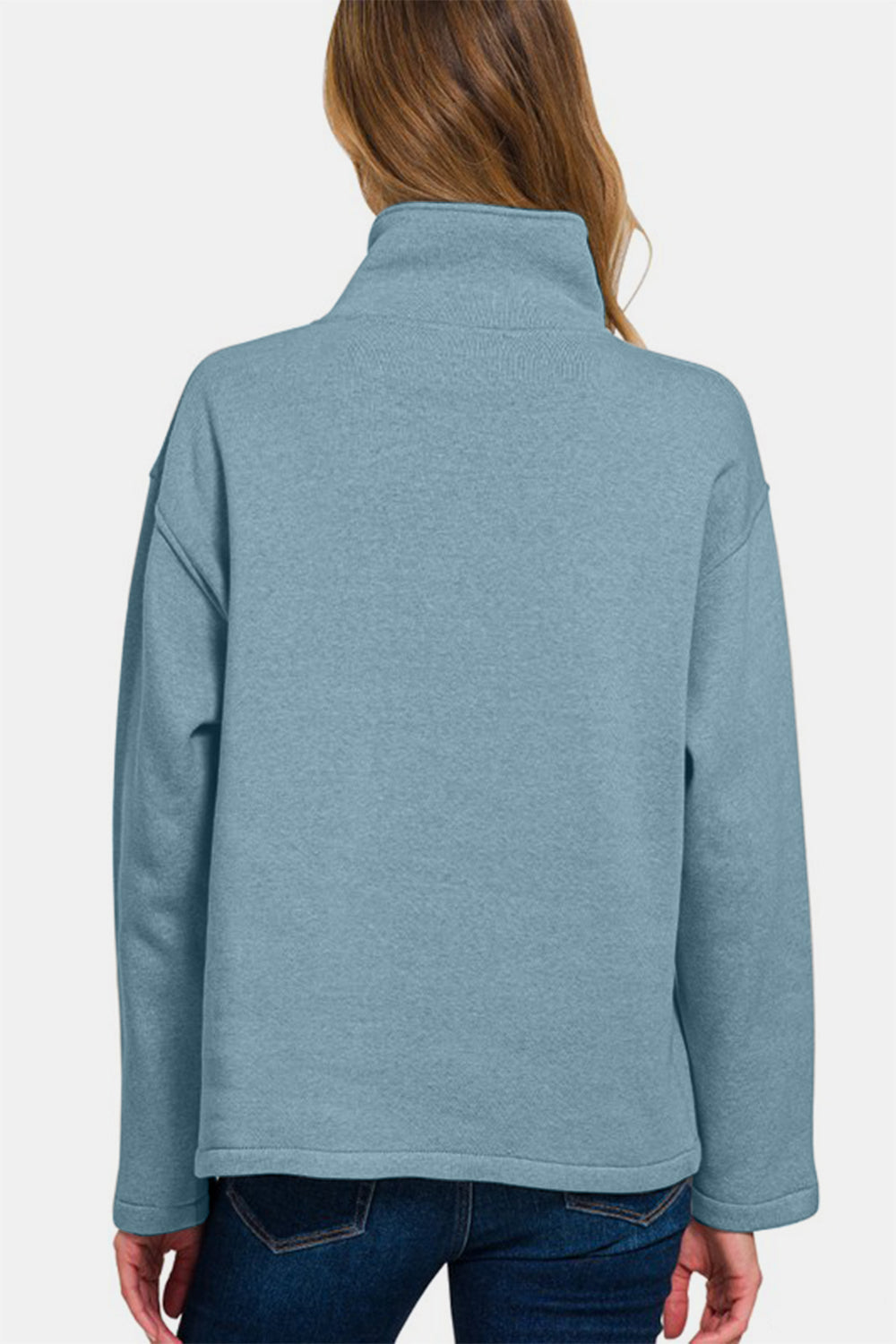 Zenana Turtleneck Half Snap Fleece Sweatshirt - Laazaar