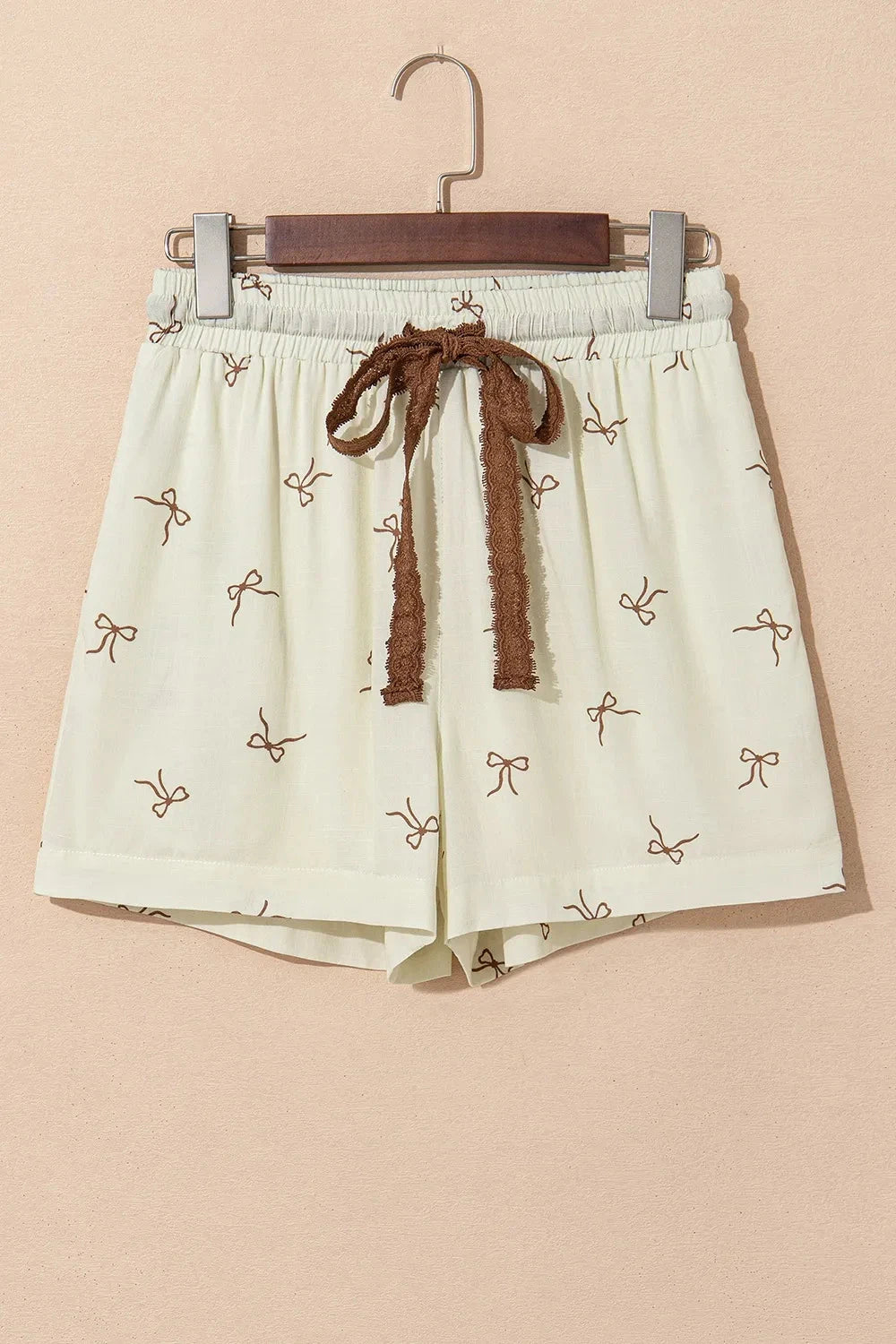 Bow Print Lace Drawstring Casual Shorts