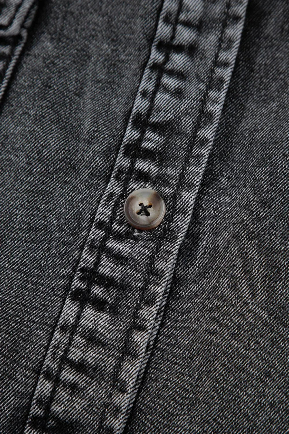 Short Sleeve Flap Pocket Button Up Raw Hem Denim Shirt